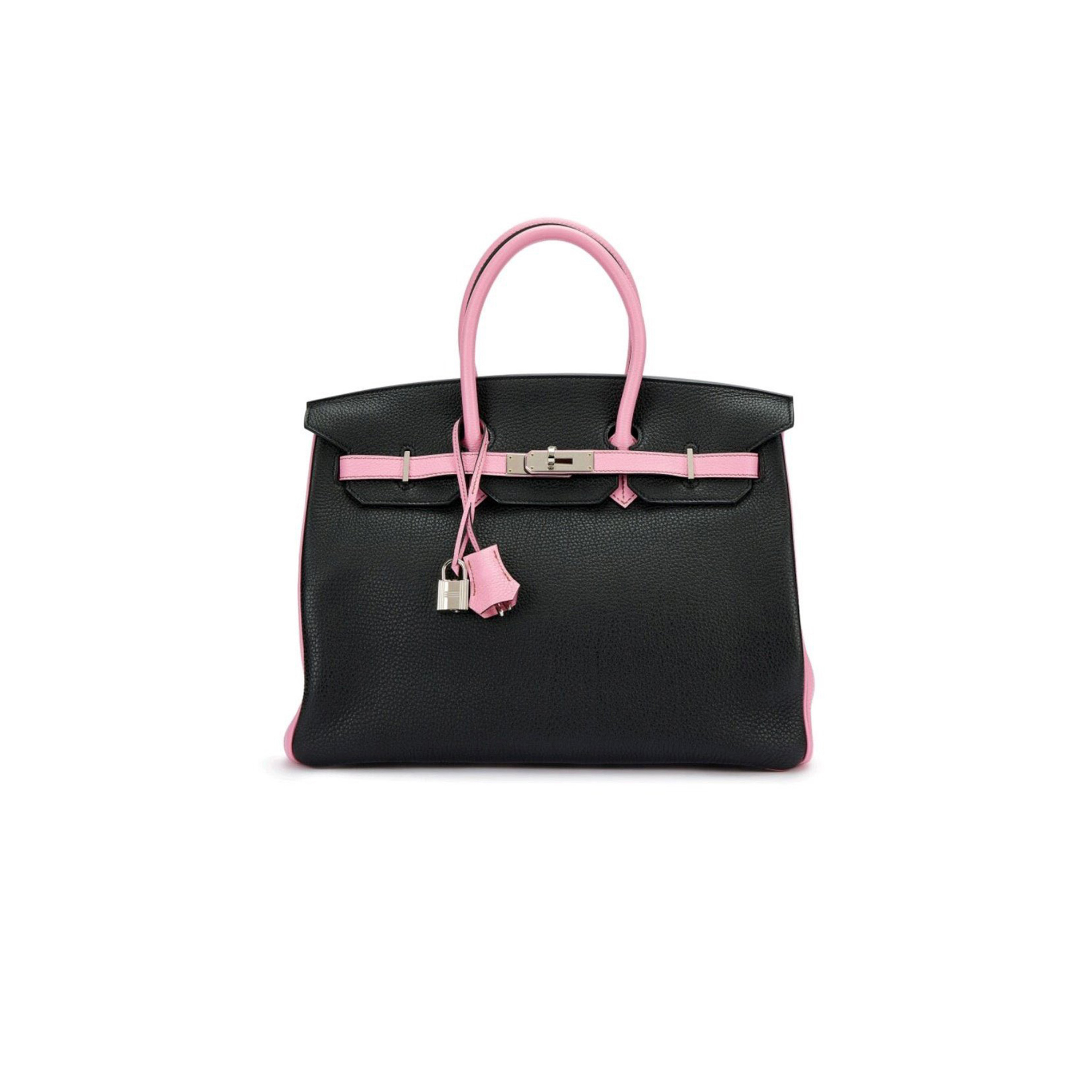 HERMES BIRKIN 30 TOGO LEATHER BLACK SILVER BUCKLE 3Q PINK PLATINUM BAG 112814583110 (30*23*15cm)